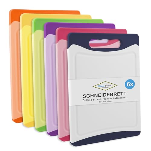 MaxxGoods Schneidebrett SET 6-teilig bunt, mit Saftrille & Griff -...