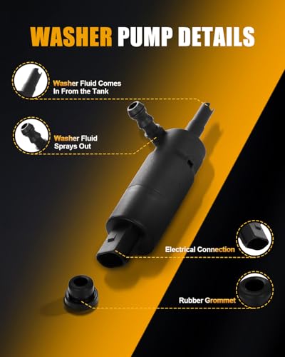 Image of ROADFAR Front Windshield Washer Pump Fit for Audi for A3 A4 2006-2011 | Fit For BMW For 128i 2008-2012|For BMW For X3 2004-2010|For Volkswagen For Touareg|OEM:3B7955681|3B7955681|with Grommet