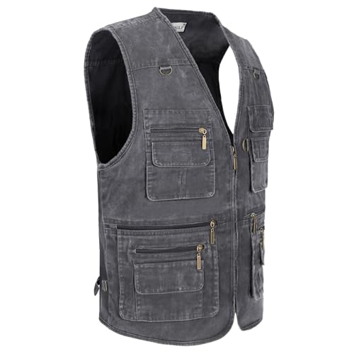Men's Fishing Vest Stone Washed Denim Multi Pockets Outdoor Casual Work Utility Travel Photo Hunting Cargo Vests4