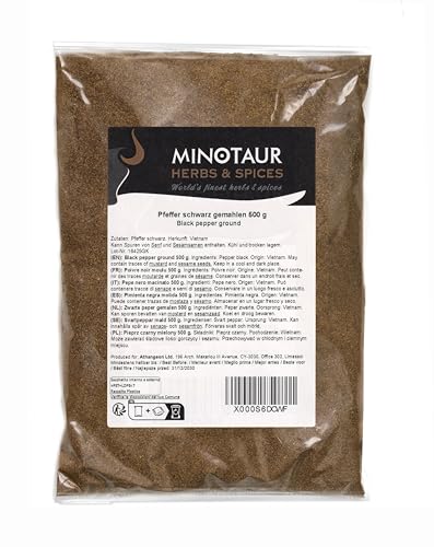 Minotaur Spices | Pfeffer schwarz gemahlen 2 x 500g (1 Kg)