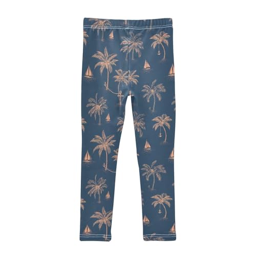Girls' Athletic Leggings Ankle Length Yoga Dance Pants Kids Teen 4T Sailboat Palm Trees2