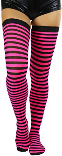 Image of ToBeInStyle Women's Opaque Hosiery Thin Striped Thigh High Long Stocking