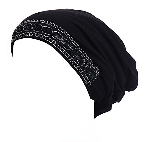Middle Eastern Mall Luxor Fashion Snood Caps Women Chemo Beanie Hat (Black)