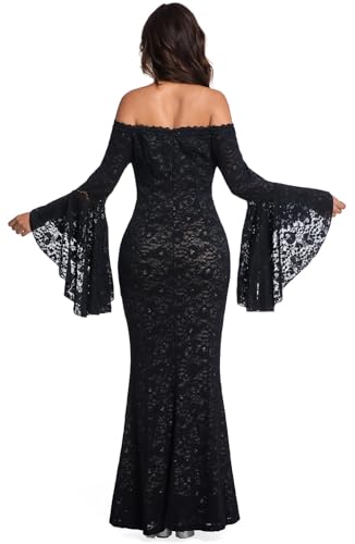 Image of HOYISHION Women's Off The Shoulder Floral Lace Maxi Dress White Bridesmaid Wedding Party Maternity Photoshoot Long Dresses