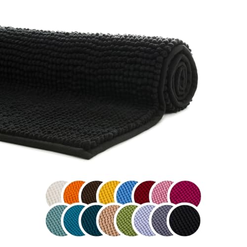 liebling Badematte, Badezimmerteppich rutschfest, Badteppich, Badvorleger, Duschvorleger, Badezimmermatte 70 x 120 cm, WC Deko, waschbar, Graphit Grau, Serie Chile