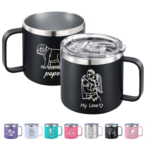 Personalized Coffee Mug with Lid Custom 12oz 14oz