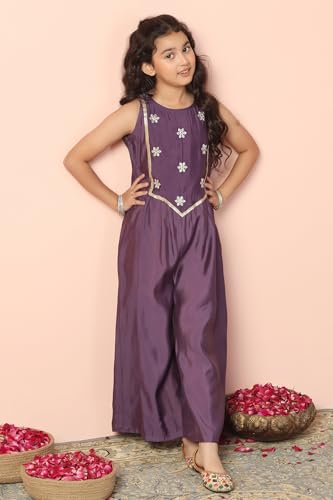 Image of Fashion Dream Girl's Chanderi Silk Embroidered Jumpsuit|Jumpsuits for Girls|Dungaree for Kids Girls
