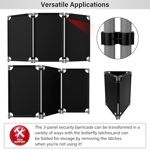 3 Panels Safety Barricade,5.8FT Foldable Security Barrier Gate with Heavy Duty PVC Frame,High Visibility Black Color,Crowd Control Restricted Area Pedestrian Barricade Traffic Fence