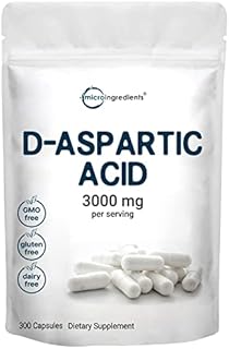 Micro Ingredients D Aspartic Acid Pills, DAA Supplement, 3000mg Per Serving, 300 Capsules, Premium D Aspartic Acid , Non-GMO