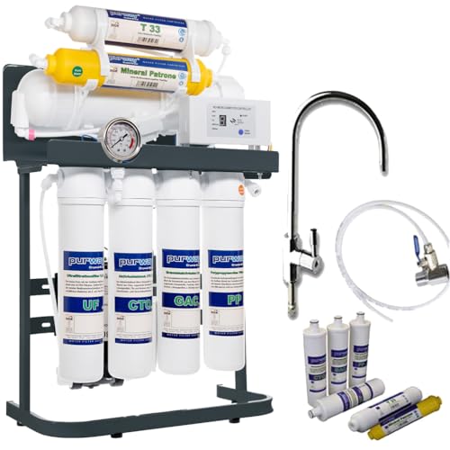 PUR Booster Quick 7 400 GPD - Impianto osmosi + set di filtri di ricambio, 7 livelli, flusso...