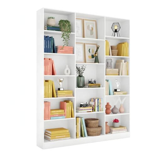 GOKHOMX Bibliothèque Blanche 188cm Étagère de Rangement avec 17 Compartiments, Étagère Livre...