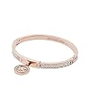 Michael-Kors-Rose-Gold-Tone-Fulton-Hinge-Bangle-Bracelet Michael Kors Stainless Steel and Pavé Crystal MK Logo Bangle Bracelet for Women, Color: Rose Gold (Model: MKJ5978791)