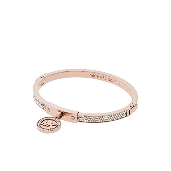 Michael-Kors-Rose-Gold-Tone-Fulton-Hinge-Bangle-Bracelet Michael Kors Stainless Steel and Pavé Crystal MK Logo Bangle Bracelet for Women, Color: Rose Gold (Model: MKJ5978791)