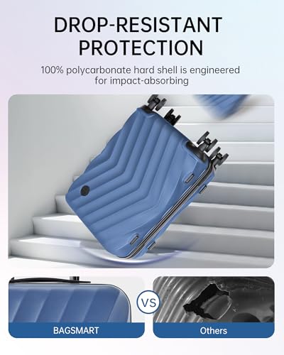Image of BAGSMART Travel Luggage Carry-Ons, Navy Blue, Carry-On 20-Inch, Hardside Luggage With Spinner Wheels