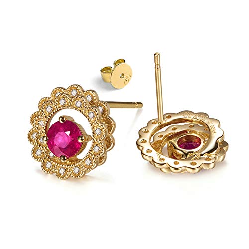 Epinki-Pendientes-Oro-18-Kilates-04CT-Rubi-con-013CT-Diamante-Flor-Pendientes-de-Boda-para-Mujer