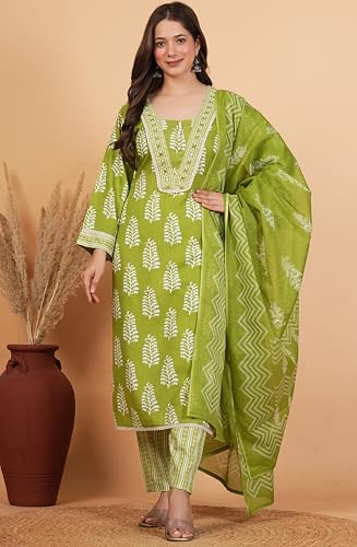Image of Amayra Women's Pure Cotton Straight Kurta Set with Palazzo Pants & Dupatta|Ethnic wear|Kurta Set for Women