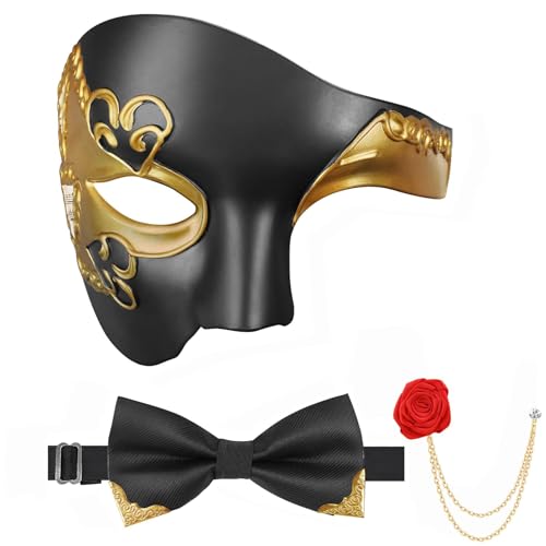 OuryTech Máscara Veneciana para Hombres, Máscara de Carnaval, Máscara de Mascarada para Hombres, 3 Piezas