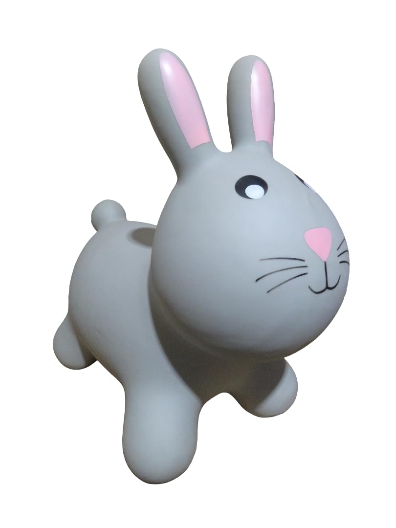 Happy Hopperz Inflatable Bouncy Animal with Grippable Ears/Horns, Easy to Clean Space Hopper for Indoor and Outdoor Play, Bouncing Toy, Pump Included, 12 Months-5 Years, Grey Rabbit — image 1