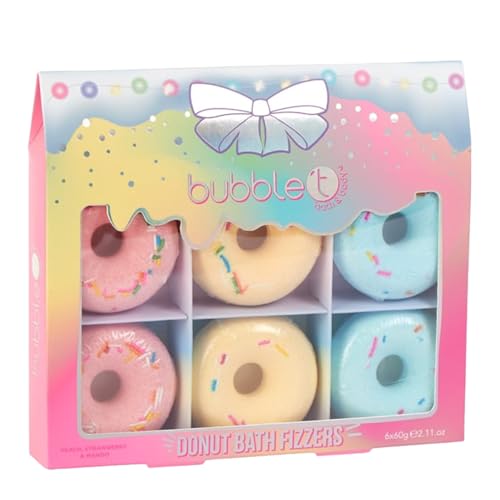 Image of Katsy Style - Donuts Bath Fizzer Gift Set, 58g - 6X Donut Shaped Bath Fizzers, Peach, Rainbow, Mango, Pineapple, Strawberry, Watermelon Scents, Fruity Bath and Shower Treat, Relaxing Bath Time Gift
