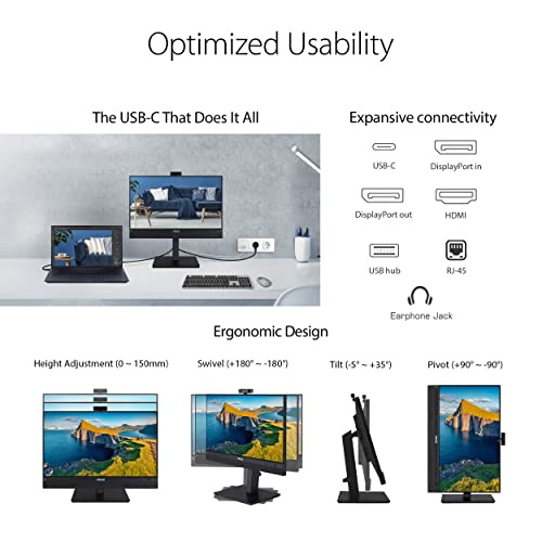 ASUS 24” 1080P Video Conferencing Monitor (BE24ECSNK) - Full HD, IPS, Built-in Adjustable 2MP Webcam, AI Noise-canceling Mic, Eye Care, USB-C Docking, RJ45, Height Adjustable, HDMI, Zoom Certified by ASUS - Image 6