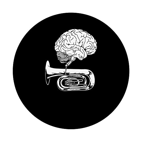 Marching Band Brain Tubist - Musician Tuba PopSockets Swappable PopGrip, Black - Image 3