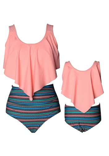 Mommy and Me Swimsuits Tummy Control Ruffle 2 Piece High Waisted Bathing Suit Swimwear