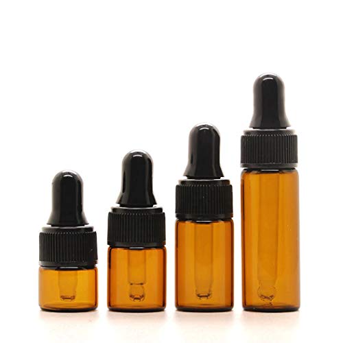 50 Pcs Mini Glass Dropper Bottle Lab Dropping Bottles Essential Oil Dropper Bottles Cosmetic Sample Vials Dropping Sample Containers Eye Dropper Dispenser (Black-Brown, 1ML)3