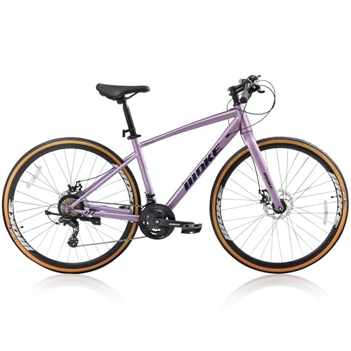DEYGIA Hybrid Bike, 24-Speed 700C Wheel Hybrid Bicycle with Dual Disc Brakes, Trigger Shifting, Internal Wiring Frame, Lightweight City Commuter Bicycle for Men Women Adult, Size M-Purple