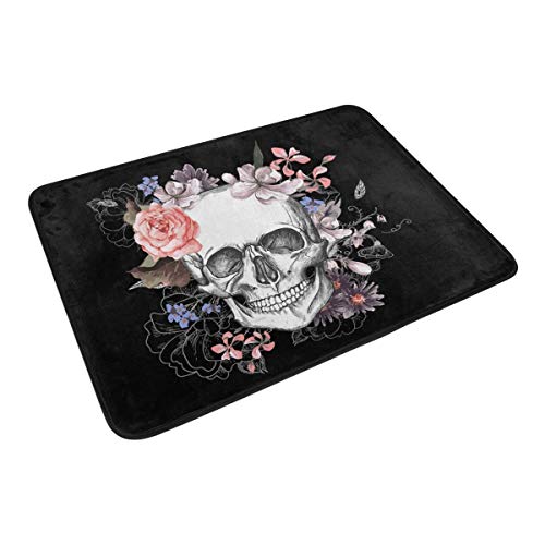 Wozo Beautiful Floral Sugar Skull Black Polyester Fabric Bathroom Shower Curtain 60 X 72 Inch With Hooks Modern Bathroom Doormat Rug 23.6 X 15.7 Inch #TOP5