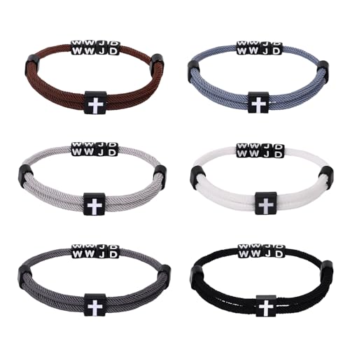 Bracelet croix WWJD tressé ajustable Flongo pour éviter les allergies aux métaux des bijoux