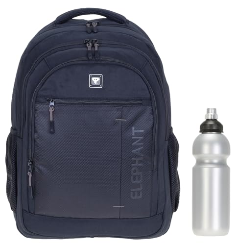 Elephant Rucksack Freizeitrucksack Daypack DIN A4 Business Arbeit Reise Arbeitsrucksack Handgepäck Bürorucksack Pendler Dark Classic 3628 + Trinkflasche (Schwarz GRAU)
