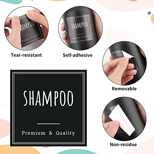Image of Segbeauty Soap Dispenser Labels, 18pcs Bathroom Waterproof Labels for Bottles, Black Removable Self-Adhesive Cleaning Bottle Label Stickers Printed with Shampoo Conditioner Body Soap