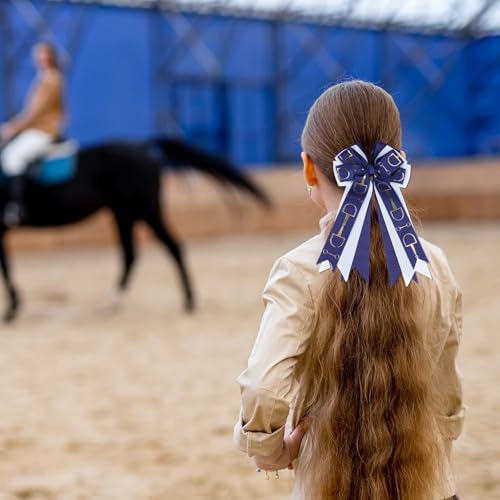 YKW 2 Pack Moños Ecuestres para Cabello para Niñas - Clips de Cinta con Diseño de Freno de Caballo en Azul Marino y Blanco - Accesorios de Grosgrain para Eventos de Equitación, Escuela, Fiestas - 4.3×7.5 Pulgadas miniatura 6