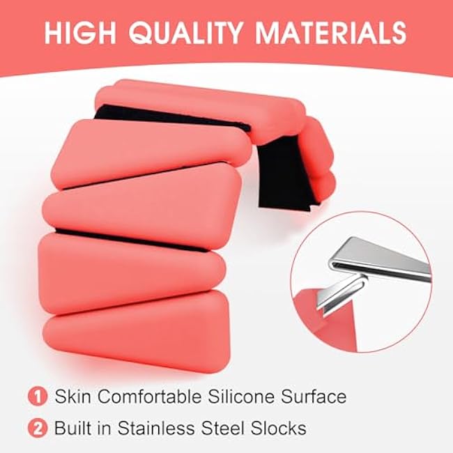 Wrist Weights Set of 2, Wearable Ankle & Wrist Weights, Adjustable Silicone Weight Bracelets (1Lbs Each) Fits for Women & Men, Suitable for Yoga, Pilates, Dance, Running, Pool Exercises, Jogging