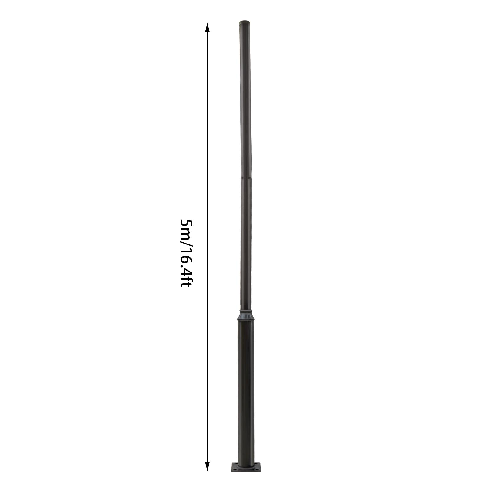 Mástil para farolas, capacidad de carga de 100 kg, lámpara de mástil negro, mástil para diferentes farolas, lámparas solares, lámparas de jardín, cámaras de vigilancia (5 m)