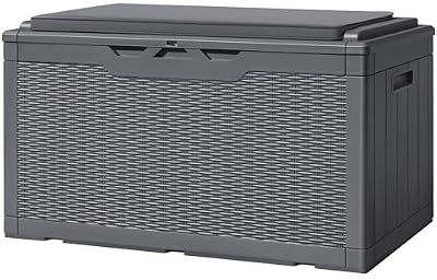 Greesum 100 Gallon Resin Deck Box Large Outdoor Storage with Cushions for Patio Furniture, Garden Tools, Pool Supplies, Weatherproof and UV Resistant, Lockable, Gray