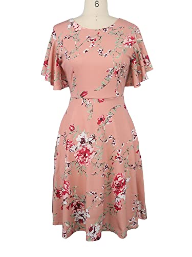 Image of oxiuly Wedding Church Vintage Cocktail Dresses with Pockets Summer Casual Floral Dress for Women Flare376