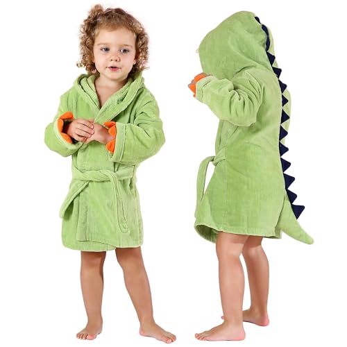 Listado de Albornoces para Niño para comprar online. 50 MICHLEY niñas niños albornoz toalla de algodón bebé animal dinosaurio estilo con capucha albornoz(Verde 3-5T)