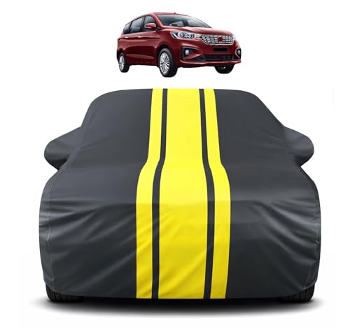 Image of Auto Hub Car Cover Compatible with Maruti Ertiga (Model : 2019-Till Date) with Mirror Pocket, Soft Cotton Lining, Ertiga Car Cover Waterproof - Yellow-Black