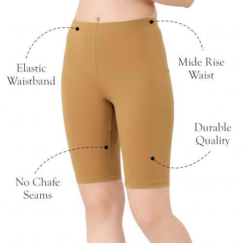 Image of Women's Cotton Lycra Cycling Shorts | 95% Cotton 5% Spandex | Stretchable Knee Length Tights for Gym, Yoga & Sports