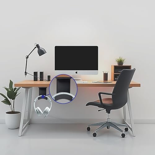 Image of Headphone Holder Stand, Self Adhesive Headphone Holder, Under Desk Hook, Double-Sided Adhesive Mount, Dual Headset Storage Hook, No Screws Black