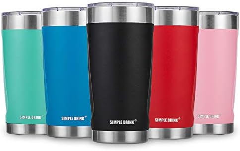 SIMPLE DRINK Insulated Tumbler 2.0 (Extra Lid + Gift Box) - Premium Quality Double Wall 18/8 Stainless Steel Travel Coffee Mug - Works Great for Hot & Cold Beverage (20oz)