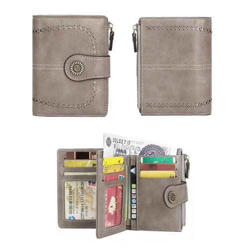 Wallet for Women Genuine Leather RFID Blocking Large Capacity Trifold Ladies Purse, Gray, One Size2