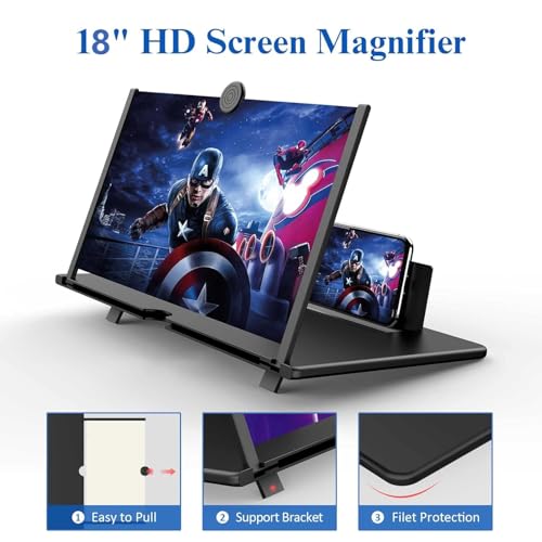 Image of Drumstone (𝟏𝟎 𝐘𝐞𝐚𝐫𝐬 𝐖𝐚𝐫𝐫𝐚𝐧𝐭𝐲) Phone Screen Magnifier with Foldable Stand, Mobile Screen Enlarger for Smartphones, Portable Viewing Amplifier for Movies,