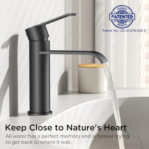 FORIOUS Waterfall Bathroom Faucet Single Hole Matte Black | Single Hole Bathroom Sink Faucet Matte Black, Single Handle Rv Faucet Bathroom for Sink with Deck Plate and Pop-up Drain - image 4
