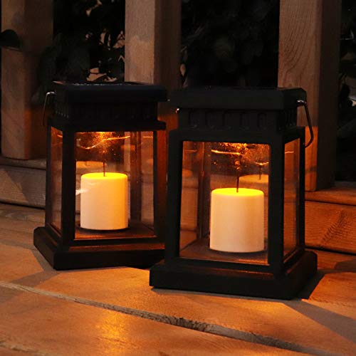 Outdoor Hanging Solar Latern, 2 Pack Solar Powered Decorative Lights with Stakes, Waterproof Hanging and Pathway Lights for Garden, Driveway, Backyard, Tree Tent