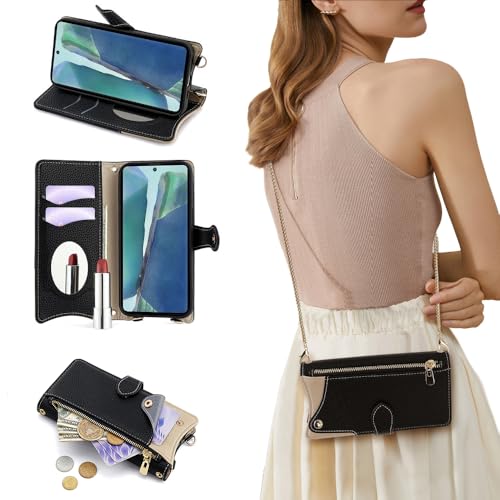 TEDTIKJT ZTE Nubia S 5G ケース 手帳型 ヌビアs 5g A403ZT 携帯カバー ファスナー型 小銭入れ Nubia S 5G スマホケース 肩掛け 水平および垂直のクロスボディハンギング 化粧鏡付き 財布型 カード収納 上質な素材