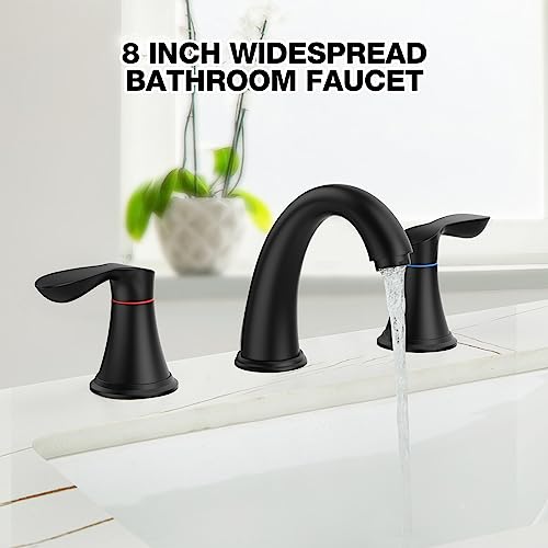 Bathroom Faucet, 8 Inch Bathroom Faucets for Sink 3 Hole, Widespread Matte Black Bathroom Faucet with Pop up Drain and cUPC Lead-Free Hose (Matte Black)