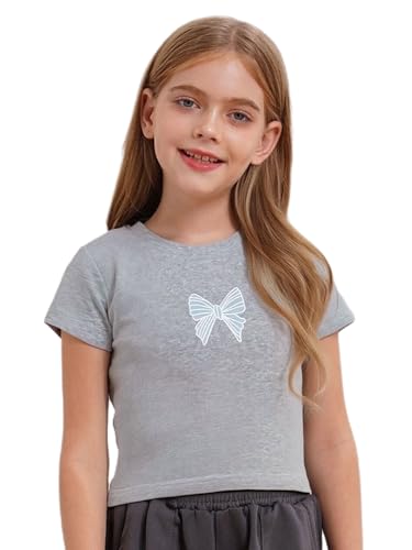 Linjinx Kids Girls Round Neck Bowknot Printed Tee Crop Tops