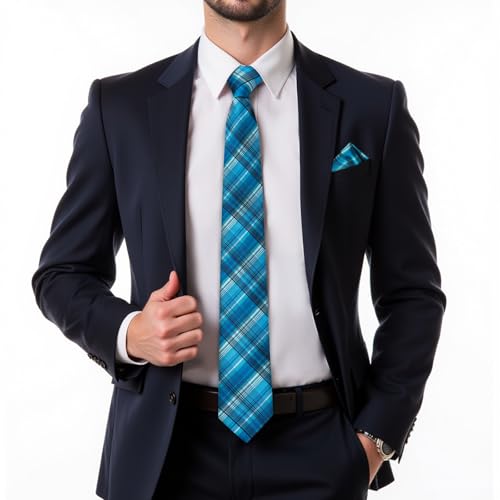 Image of DiBanGu Extra Long Tie for Men 63 inch XL Silk Necktie Set | Pocket Square and Cufflinks, Big and Tall, Jacquard Woven, Gift Box, Paisley /Plaid /Solid /Striped, for Weddinng Party Business